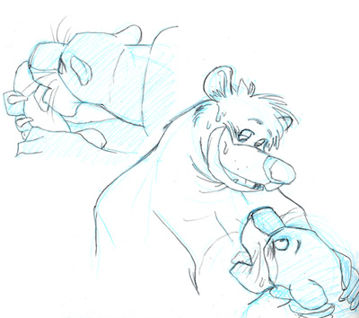 anthro bagheera baloo bbcat disney feral furry gay interspecies male_only monochrome penis rough_sketch sketch the_jungle_book