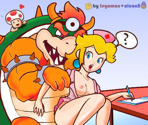 1boy 1girls ? accurate_art_style alcon8 blonde_hair blue_eyes bowser breasts colored dr._mario_(series) earrings fangs female head_mirror heart horns human koopa legoman light-skinned_female light_skin lips lipstick looking_at_viewer male mario_(series) muscles nintendo nipples nude nurse nurse_cap nurse_peach nurse_uniform official_style open_mouth pink_lipstick pink_shirt princess_peach red_eyes red_hair shirt spiked_armlet spiked_bracelet spiked_shell straight_hair thick thick_hips thick_thighs thighs toad_(mario) wide_hips