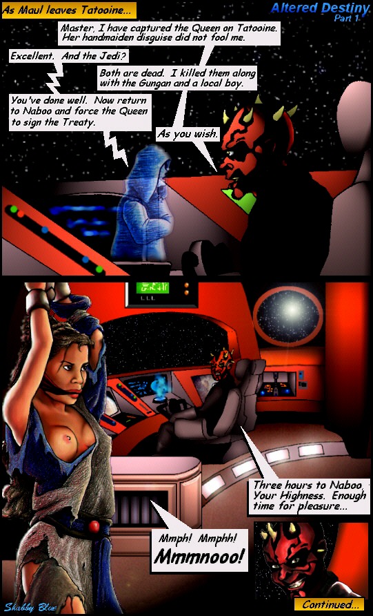 1girls alien areola comic darth_maul emperor_palpatine english english_text female gag gagged hologram human male nipple padme_amidala rape ripped_clothes ripped_clothing shabby_blue sith small_breasts space spaceship speech_bubble star_wars the_phantom_menace torn_clothes torn_clothing zabrak