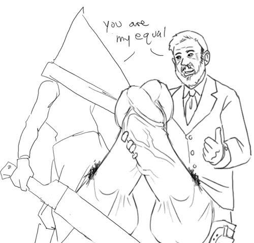 george_zimmer kristal male_only meme men's_wearhouse monochrome pyramid_head silent_hill silent_hill_2