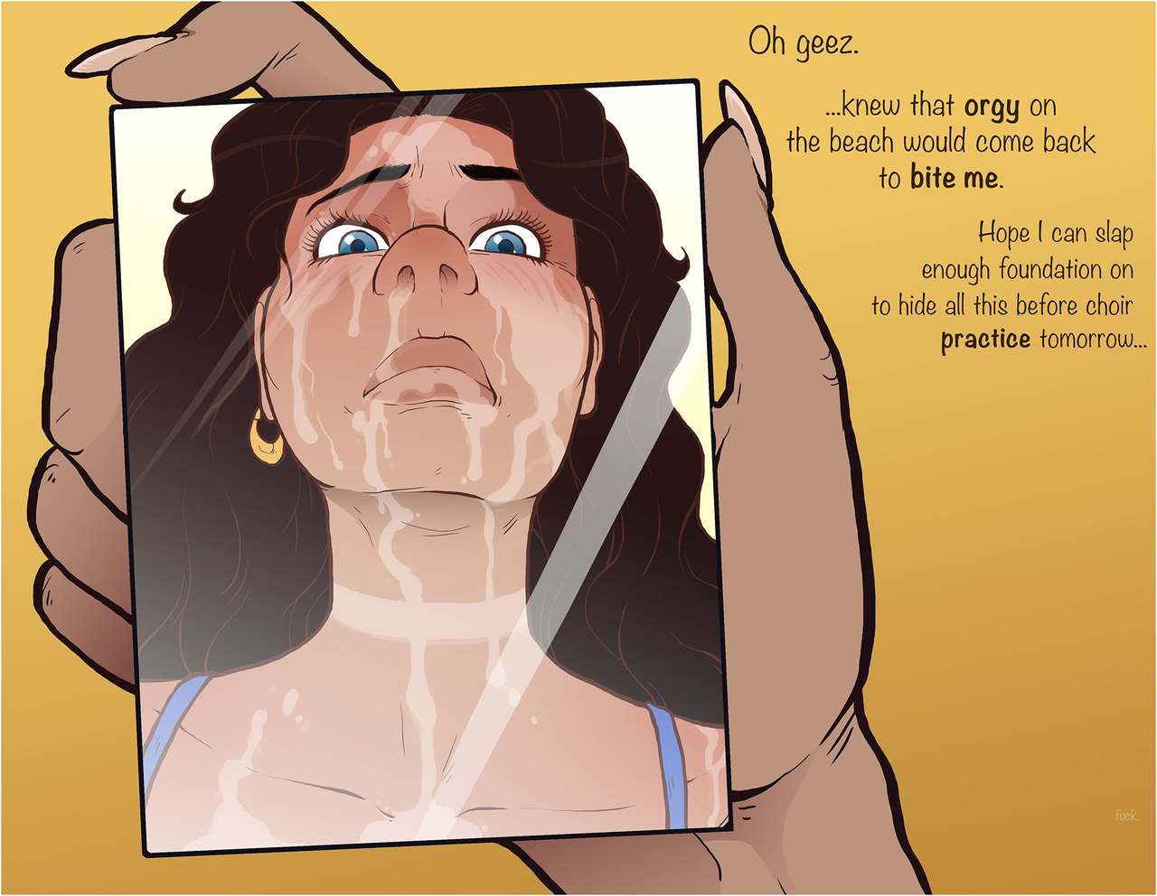 after sex, blue eyes, brown eyes, female, mirror, sparrow (artist), tagme, tanlines