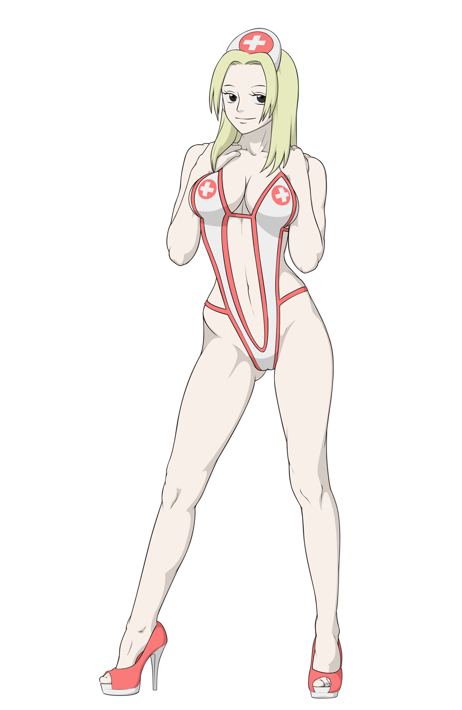 1girls anaxus big_breasts breasts cleavage female female_only high_heels kaya_(one_piece) nurse nurse_cap nurse_uniform one-piece_swimsuit one_piece pale-skinned_female pale_skin solo swimsuit