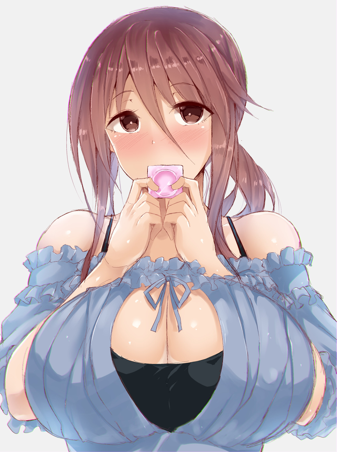 1girls, blush, breasts, cleavage, condom, female, idolmaster, mifune miyu, milf, poko chin