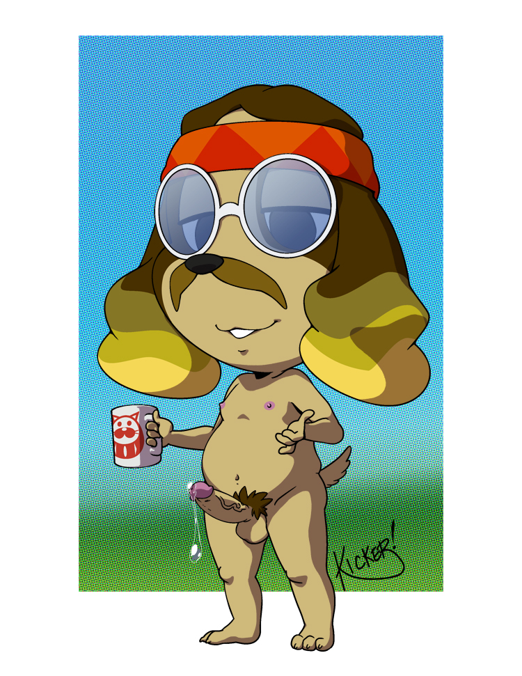 1boy animal_crossing anthro balls canine erection eyewear glasses harvey_(animal_crossing) humanoid_penis male male_only mammal nintendo penis solo thefrogprince video_games