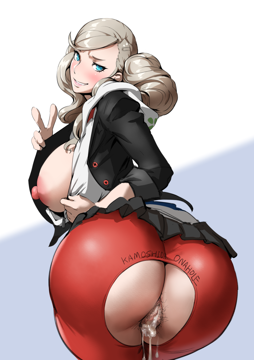 ann_takamaki ass bimbo blonde_hair blue_eyes blush breasts busty cum cum_in_pussy curvy dat_ass female female_only grin huge_ass huge_breasts kunaboto large_breasts naughty_face nipples pawg persona persona_5 seductive seductive_smile smile solo standing thick_thighs tied_hair twintails v venus_body voluptuous