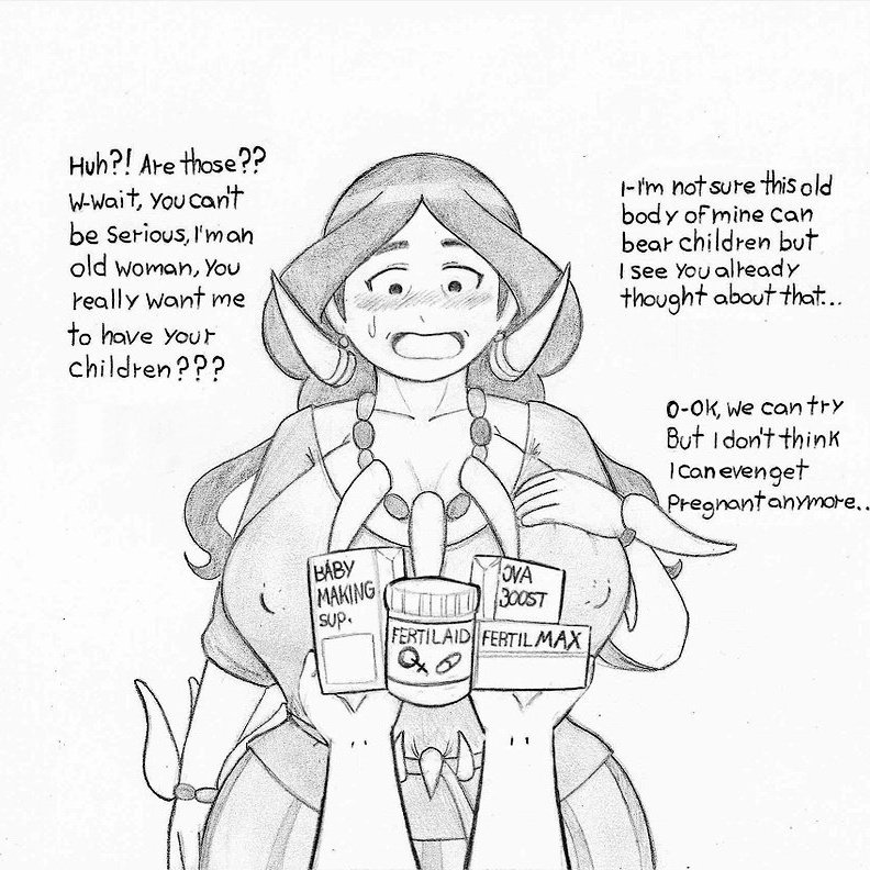 2d (artwork), age difference, begging for sex, blush, breasts, dialogue, drasna (pokemon), erect nipples, female, fertility drug, fertility pills, fertility symbol, fertilization, game freak, gilf, granny, illustration, inminent sex, male, medical instrument, medicine, milf, old, old woman, older female, older female and younger male, ovulation, pokemon, pokemon xy, ronic lagann, sagging breasts, supplement, surprised, wide hips, younger male