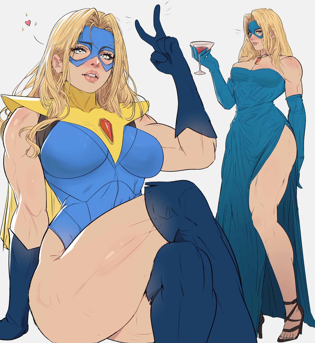 1girls, 2025, ass, blonde, blonde blazer, blonde female, blonde hair, blonde hair female, blue eyes, breasts, curvaceous, curvaceous body, curves, curvy, curvy body, curvy female, curvy figure, dispatch (game), dress, english text, female, female focus, female only, heroine, hourglass figure, large breasts, light skin, light-skinned female, mandy (dispatch), solo, superhero, superheroine, thick thighs, thighs, voluptuous, voluptuous female, wide hips, yoracrab