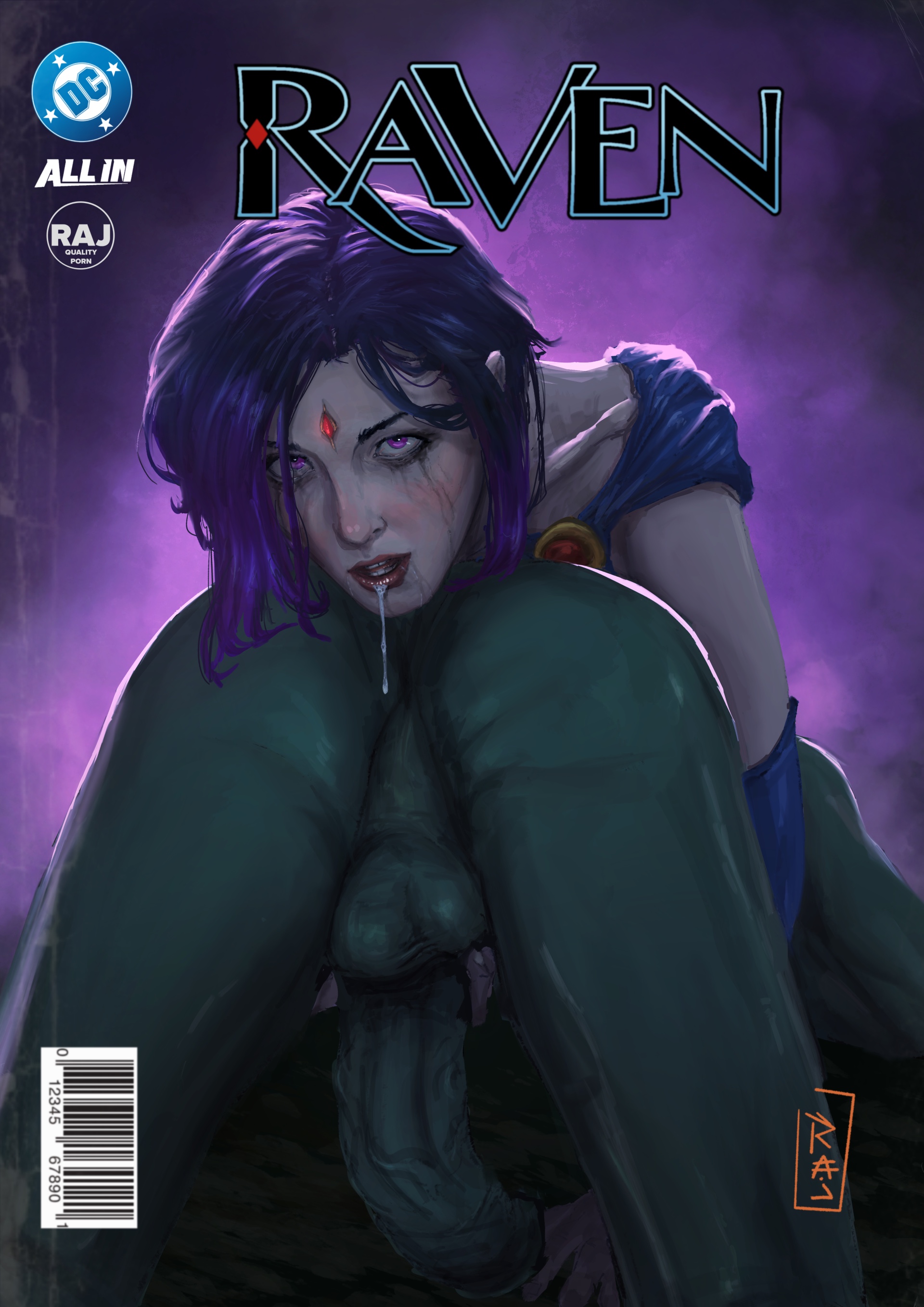 1boy, 1girls, beast boy, big ass (male), dc, dc comics, eating ass, fake cover, female rimming male, justice league, makeup, partial male, rajdraw, raven (dc), rimming, runny makeup, spit, teen titans
