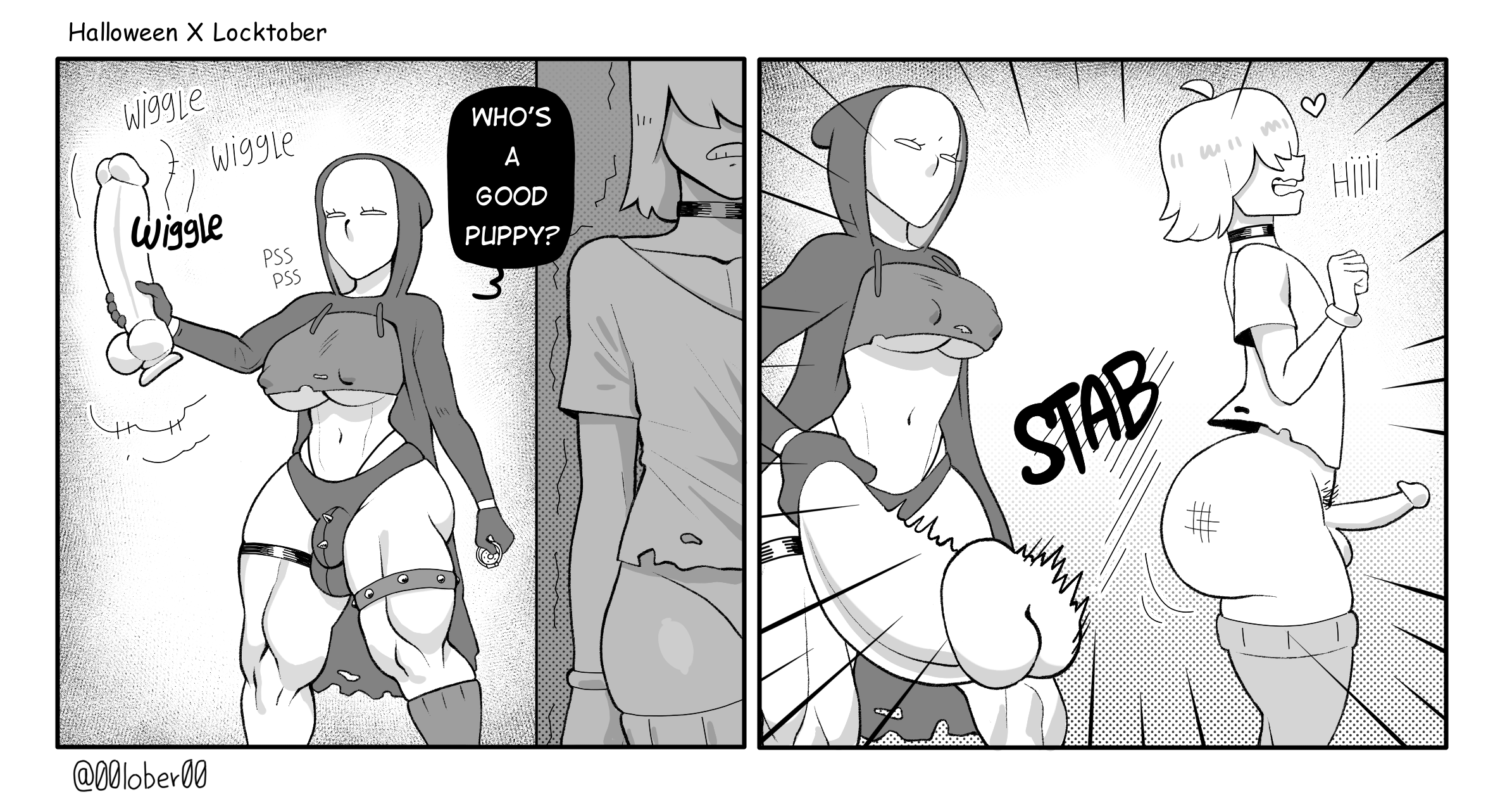 00lober00, chastity cage, collar, dildo, femboy, futanari, halloween, hiding, intersex, locktober, male, masked futa, sex toy, slasher