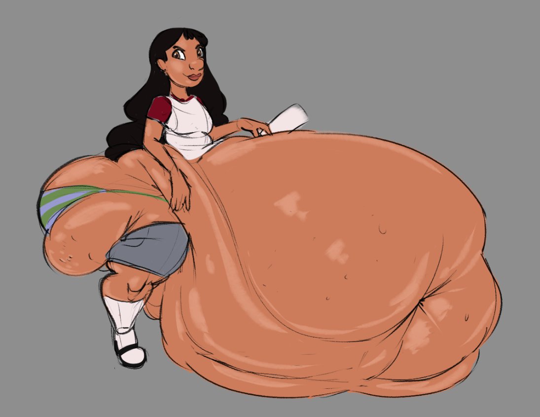 belly, belly touching ground, bottom heavy, dark skin, dark-skinned female, female, female focus, female only, gussiekins, hawaiian, hyper, hyper ass, hyper belly, hyper butt, lilo and stitch, nani pelekai, overweight, solo, solo female, solo focus, tagme, weight gain, weight gain female