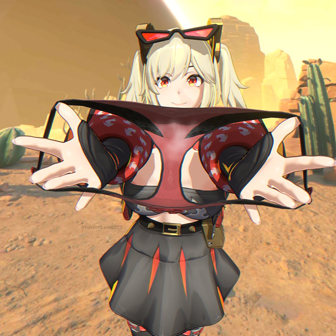 blonde hair, burnice white, eyewear on head, panties, steam, zenless zone zero