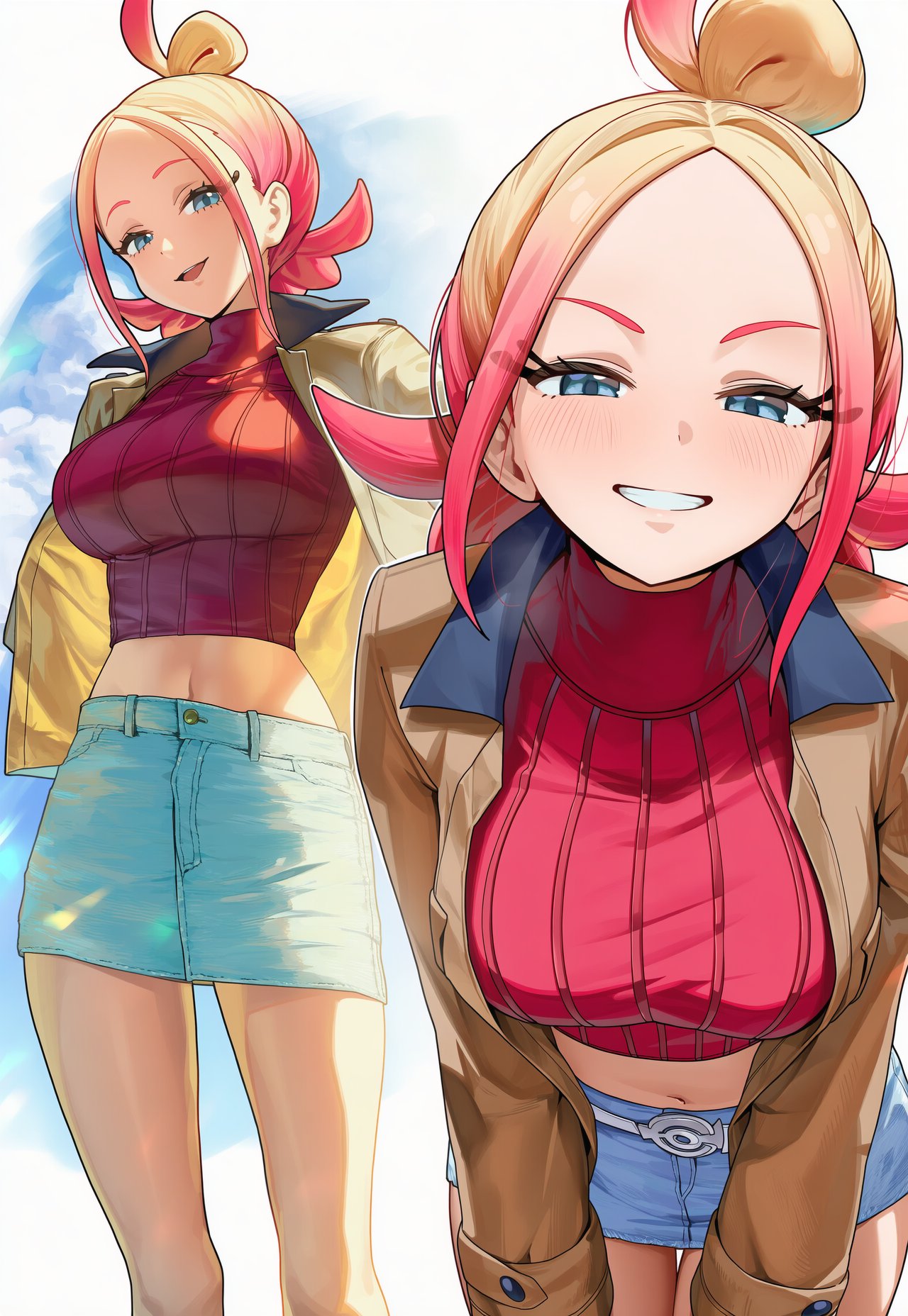 ai, ai art, ai assisted, ai generated, artist request, blonde hair, blue eyes, female, pokemon, pokemon legends: z-a, red hair, taunie (pokemon), townie (pokemon)