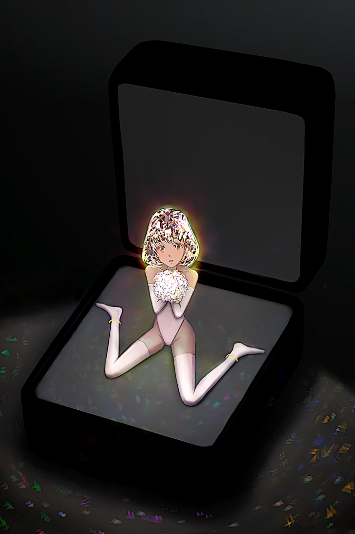 1girls ambiguous_gender bride cute diamond diamond_(houseki_no_kuni) diamond_(land_of_the_lustrous) female happy houseki_no_kuni ikelag jewel jewelry land_of_the_lustrous love object objectification one_piece_swimsuit ring shiny shiny_hair shiny_skin sitting sweet white_flowers white_legwear white_overknees white_stockings white_swimsuit white_thighhighs