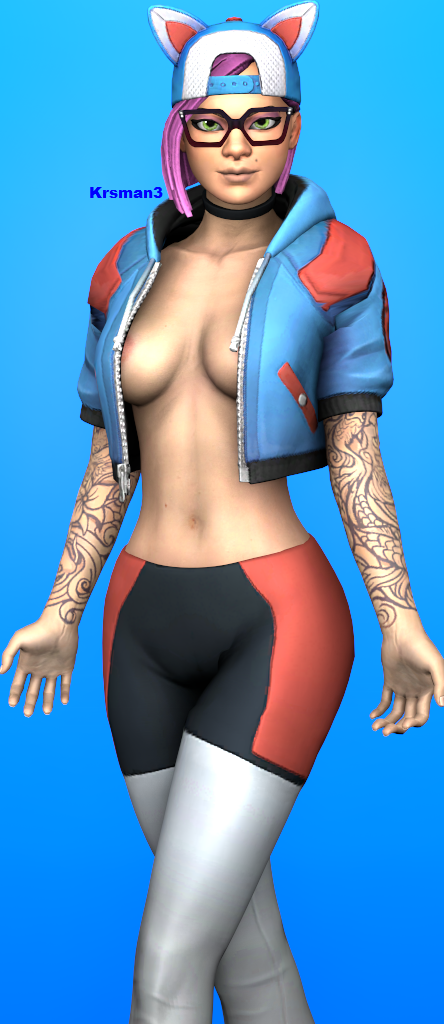 background blue_background choker clothes female female_only fortnite fortnite:_battle_royale glasses hat human humanoid_only jacket_only krsman3 lynx_(fortnite) nude nude_female pants sfm source_filmmaker tattoo tattoos