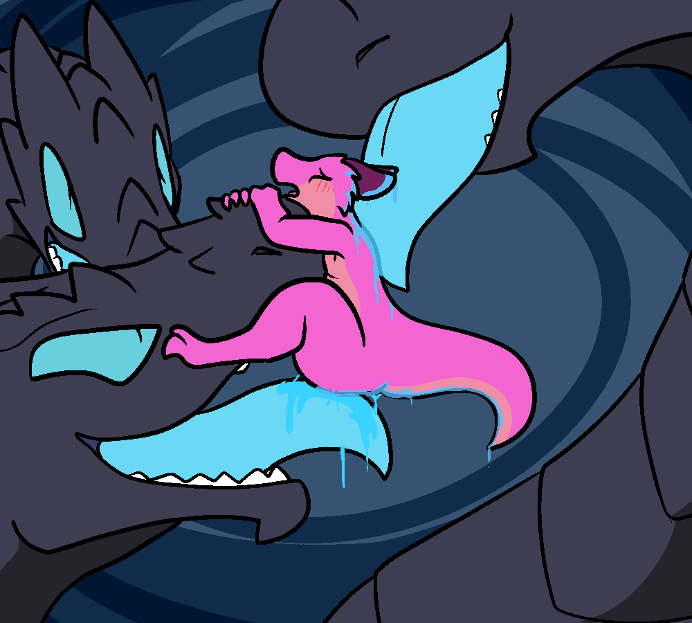 2016 aliasing anthro blue_eyes blush dragon duo female hydra kobold licking multi_head nude open_mouth oral reptile scalie simple_background smile spaffy teeth tongue tongue_out trout_(artist)