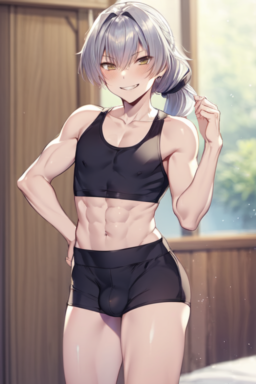 abs ai_generated bulge crossdressing kizaki_ren silver_hair the_idolm@ster trap yaoi yoga_pants