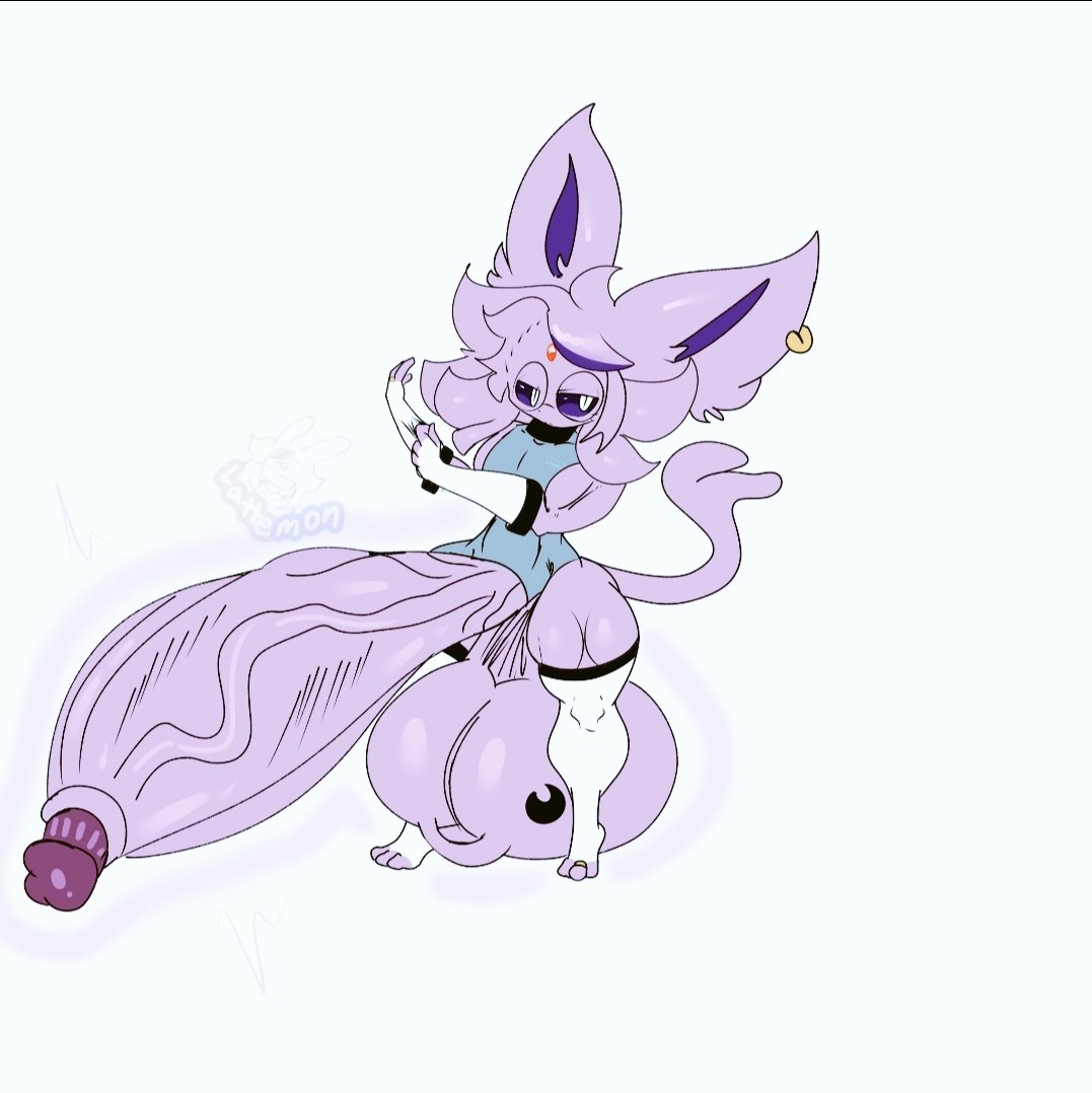 anthro big_penis eeveelution espeon huge_cock hyper_penis lattemon lattemon_(character) penis pokémon_(species) pokemon pokemon_(species) thick_thighs wide_hips