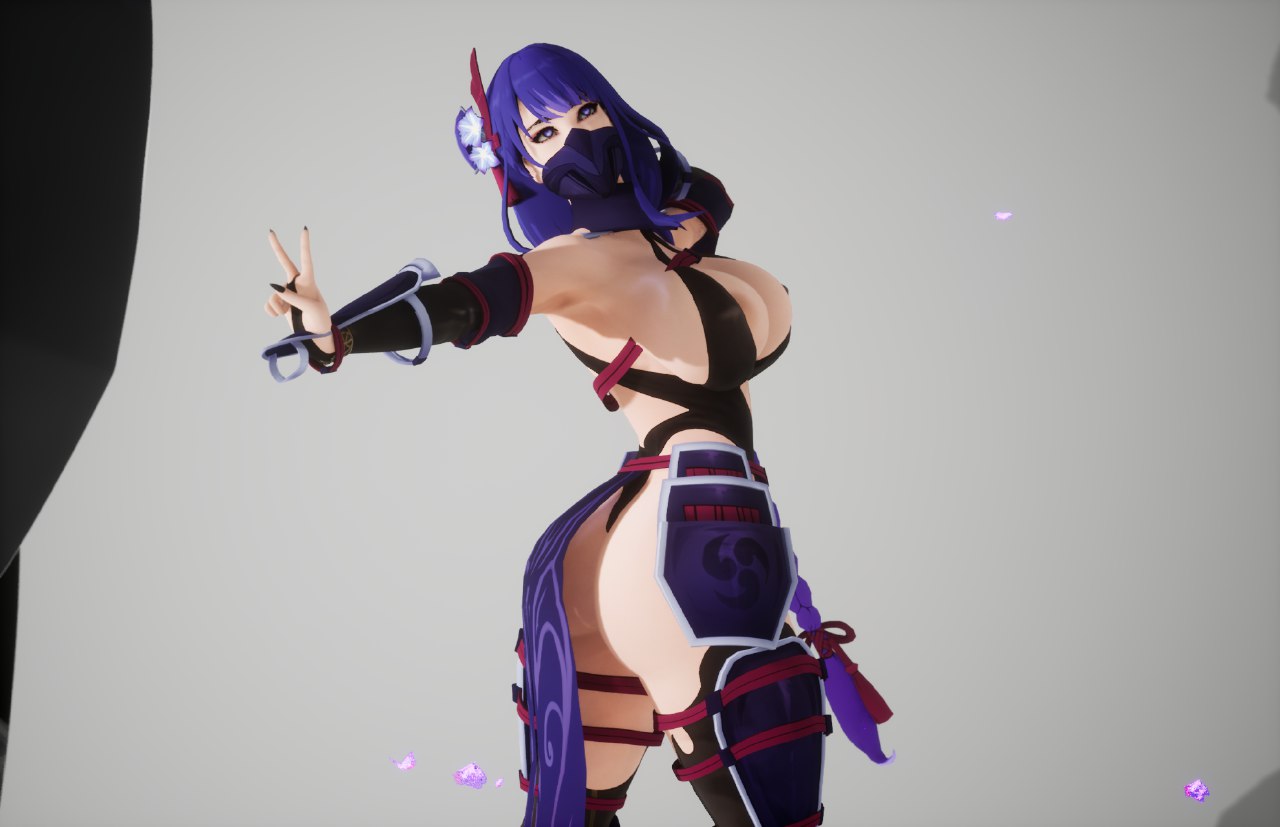 3d big_butt genshin_impact pose purple_hair raiden_shogun sexy wildlife_(video_game)