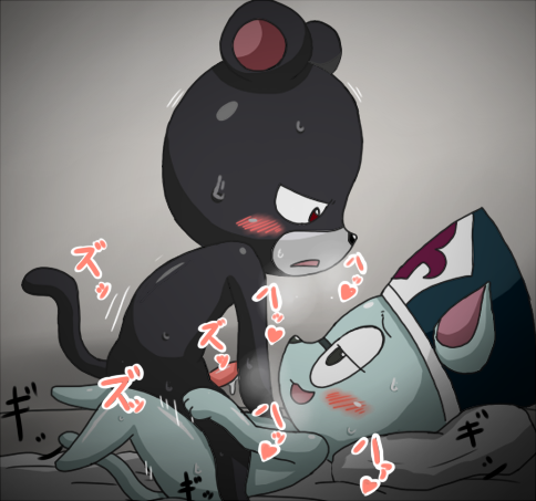 2boys alternate_version_available anthro anthro_on_anthro blush duo enigi09 fairy_tail feline heart lying male male/male mammal panther panther_lily penis samuel samuel_(fairy_tail) sex tagme yaoi