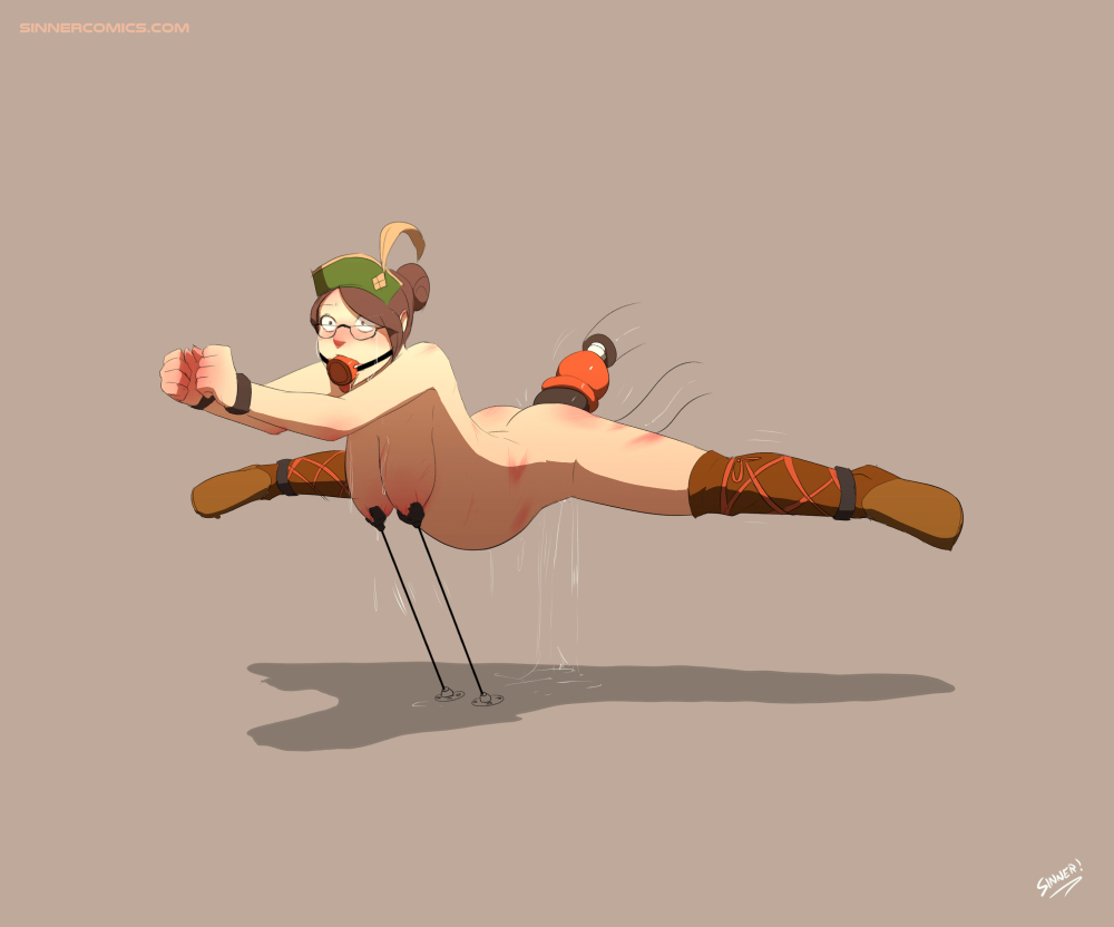 ass, ball gag, blush, bondage, breasts, brown hair, crying, deep penetration, dildo, female, femsub, gag, gagged, glasses, guild girl, guildmarm (monster hunter), hanging breasts, hat, helpless, inflation, large breasts, monster hunter, naked boots, naked footwear, nipple pull, nipple string, nipple torture, nude, penetration, pussy, pussy juice, pussy juice pool, pussy juice trail, restrained, short hair, sillygirl, simple background, sinner, solo, splits, spread legs, stomach bulge, tagme, tears, tied up, vaginal penetration, wet