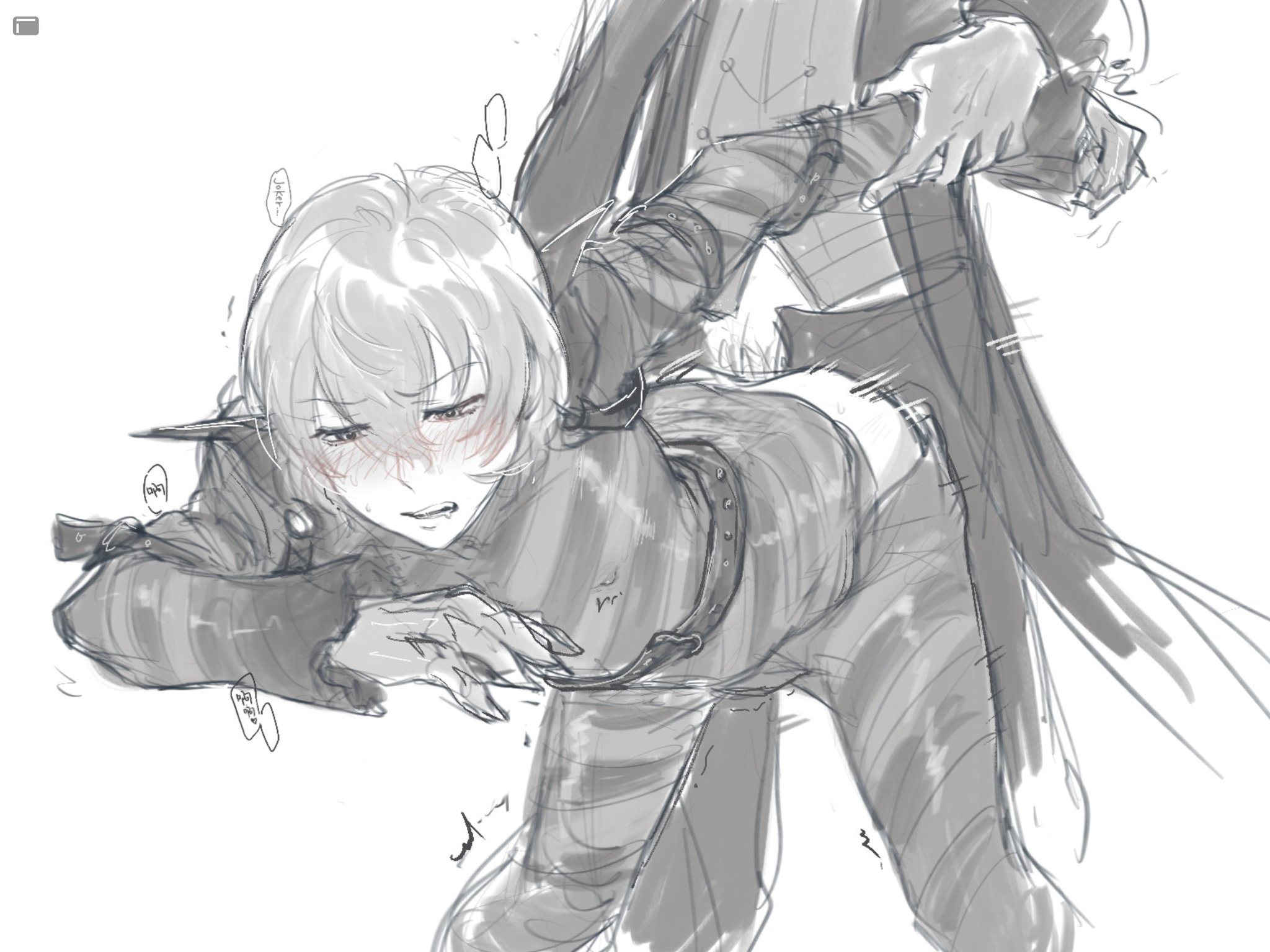 2boys, akira kurusu, anal, anal sex, arms behind back, blush, clothed sex, gay, gay sex, goro akechi, male, male only, persona, persona 5, ren amamiya, white background