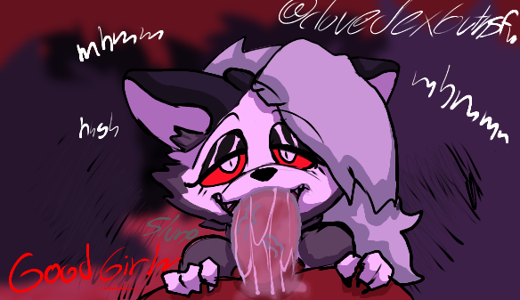 clovedex_(artist) comic female furry happy happy_female hellhound helluva_boss imp looking_at_another looking_at_viewer loona_(helluva_boss) oral oral_sex partial_male penis penis_in_mouth pov red_eyes saliva saliva_on_penis wolf wolf_ears wolf_girl wolf_tail