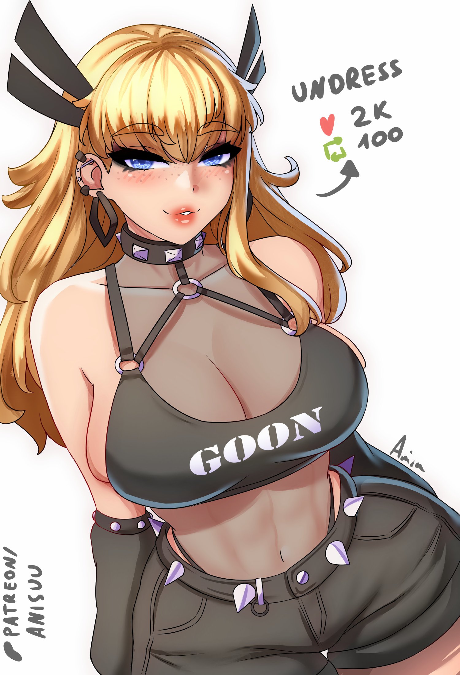 1girls, anisdrawn, blonde hair, breasts, cleavage, female, female focus, female only, freckles, freckles on face, goth, goth girl, large breasts, light skin, light-skinned female, looking at viewer, magik (illyana rasputin), magik (marvel rivals), marvel, marvel comics, marvel rivals, solo, x-men