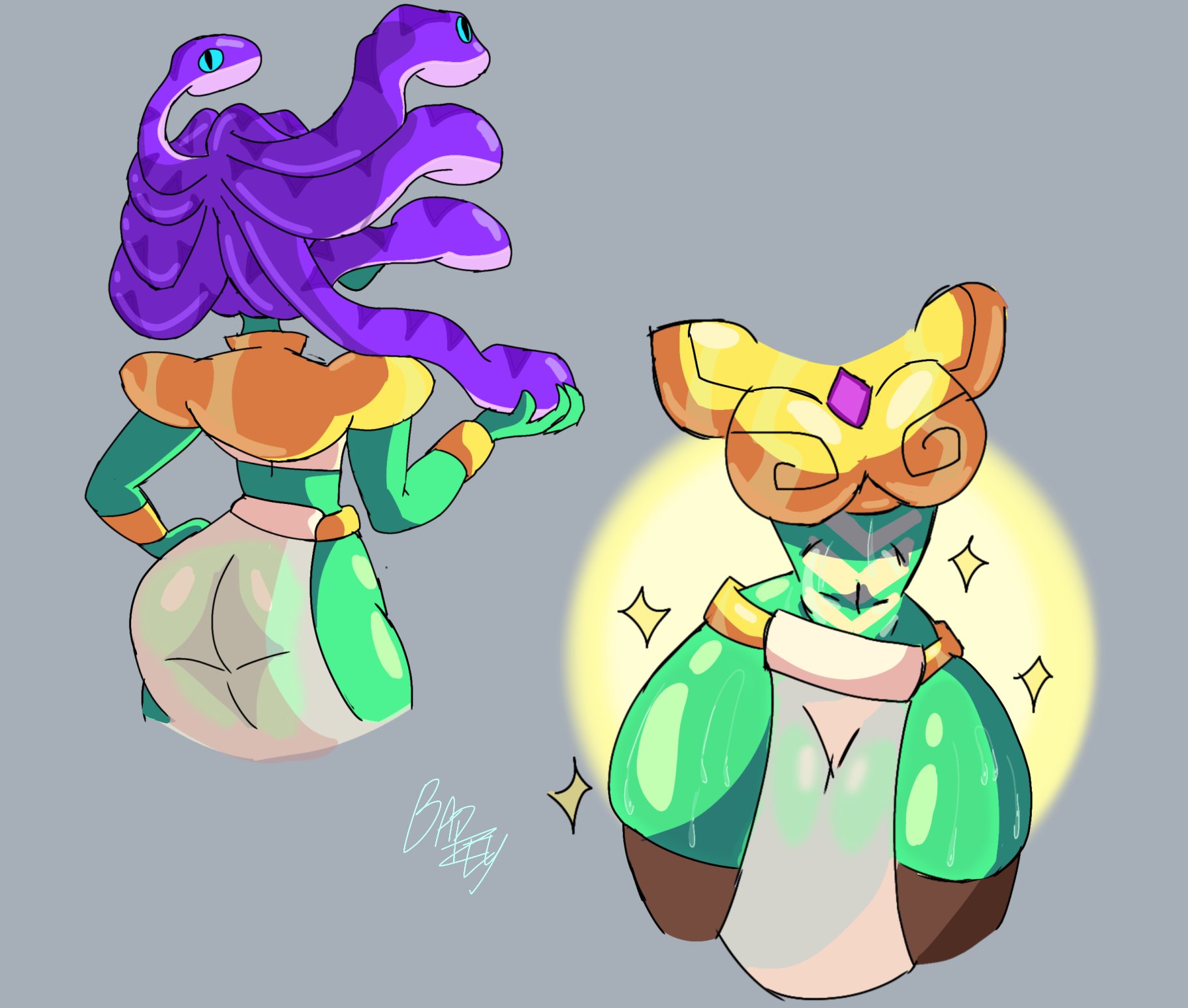 ass, bapzey bot (artist), brawl stars, emz (brawl stars), female, medusa emz (brawl stars), multiple views, snake hair, solo, solo female, sweat, sweating, sweaty ass, sweaty butt, tagme