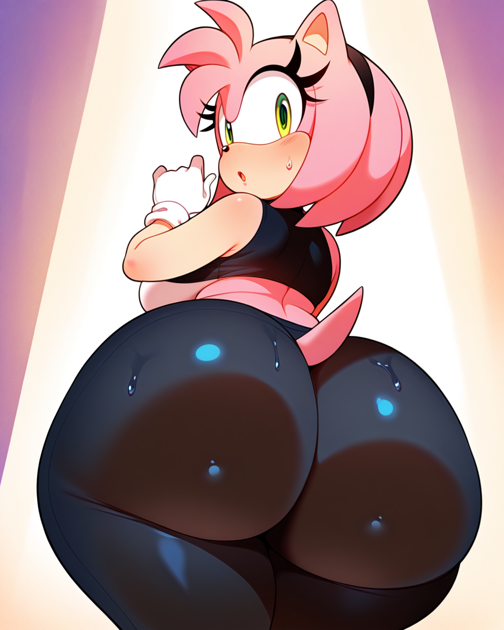 1girls 2d :o ai_generated amy_rose anthro ass ass_focus back_view big_ass big_breasts black_crop_top black_hairband black_leggings black_legwear black_pants black_shirt chubby chubby_anthro chubby_female curvy curvy_female curvy_figure female female female_anthro female_focus female_only fully_clothed green_eyes gym_clothes huge_ass large_ass large_breasts long_eyelashes looking_at_viewer looking_back love_handles pink_fur pinkasswhore shortstack slightly_chubby slightly_chubby_anthro slightly_chubby_female small_tail solo solo_female sonic_(series) sonic_the_hedgehog_(series) sweat sweatdrop sweating sweaty sweaty_butt tail thick thick_ass thick_eyelashes thick_thighs tight_clothing tight_pants voluptuous voluptuous_female white_gloves wide_hips