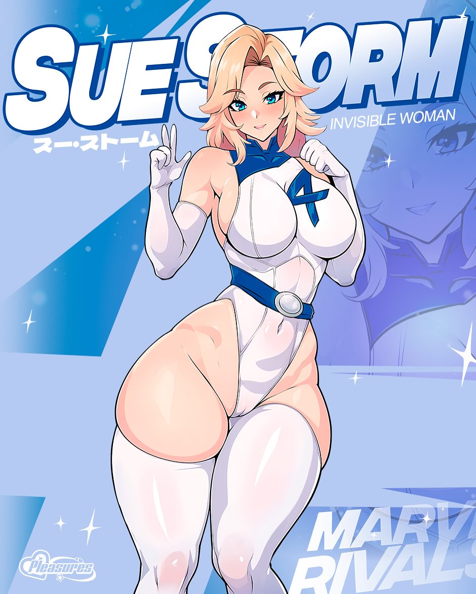 1girls, artist request, breasts, cameltoe, female, female focus, female only, invisible woman, invisible woman (marvel rivals), large breasts, light skin, light-skinned female, marvel, marvel comics, marvel rivals, pussy, solo, sue richards, sue storm, thick thighs, thighhighs, thighs, wide hips