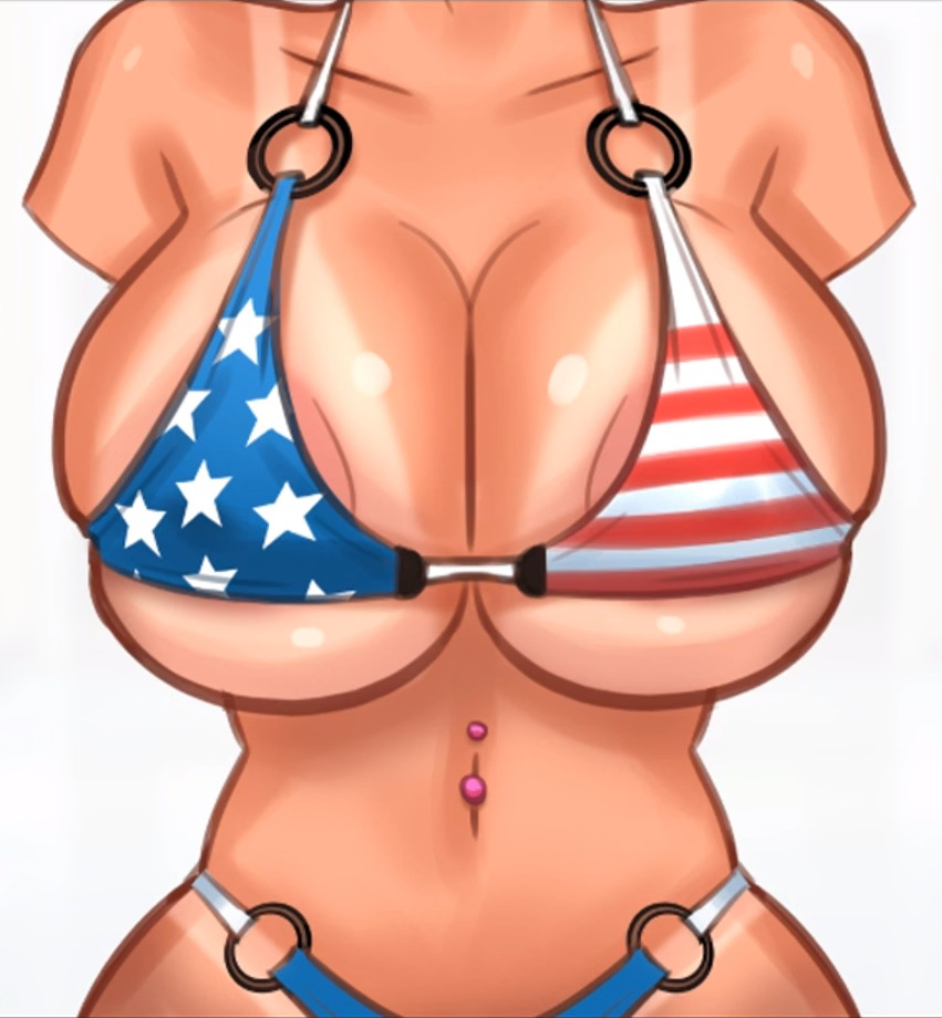 1girls 2d 2d_(artwork) american_flag american_flag_bikini areola areolae big_breasts bikini bikini_bottom bikini_top bra breast_focus breast_press breast_squeeze breasts cleavage digital_drawing_(artwork) digital_media_(artwork) female female_focus female_only light-skinned_female light_skin panties presenting presenting_breasts roxxy_(summertime_saga) simple_background summertime_saga tanline tanlines teenage_girl teenager white_background