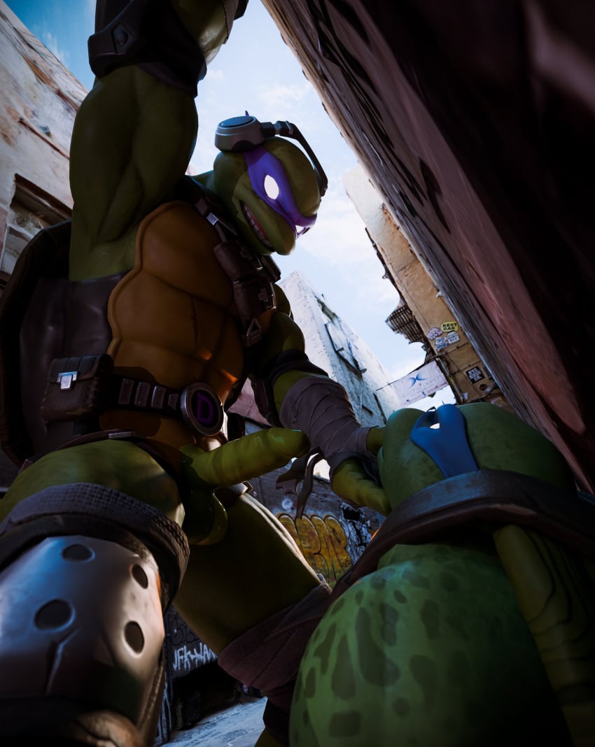 armor brother_(lore) brothers_(lore) donatello_(tmnt) duo imminent_sex incest_(lore) leonardo_(tmnt) male male/male mouth_grab reptile scalie shell sibling_(lore) sitting smile sticks sticks_(artist) teenage_mutant_ninja_turtles turtle