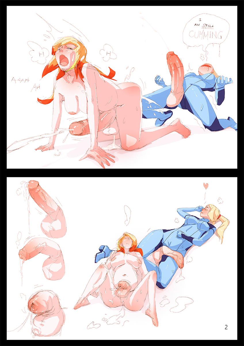 1futa 1girls anal back_arching_orgasm comic cum futa_on_futa futanari intersex metroid nintendo nip-boy penis samus_aran zero_suit zero_suit_samus