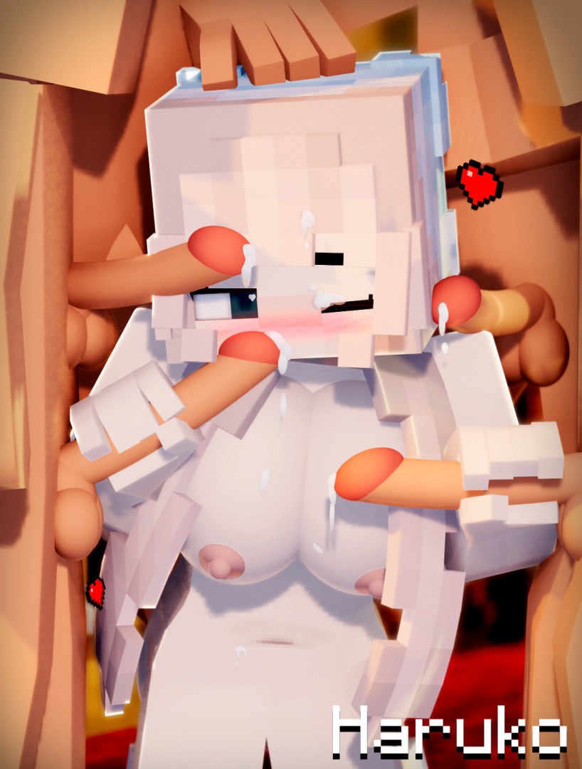 big breasts, blush, breasts, cum in hair, cum in mouth, cum on body, cum on breasts, cum on eyelid, cumdump, female, gangbang, hair ornament, heart, holding head, holding penis, horny female, indoors, large breasts, long bangs, male, marlowww, mcyt, minecraft, minecraft xxx, minecraft youtubers, multiple boys, multiple penises, one eye closed, pale skin, perfect boobs, platinum blonde hair, slutty female, surrounded by penises, tan body, testicles, twitch, twitch streamer, twitch.tv, twitter, twitter username, youtube, youtuber, youtubers