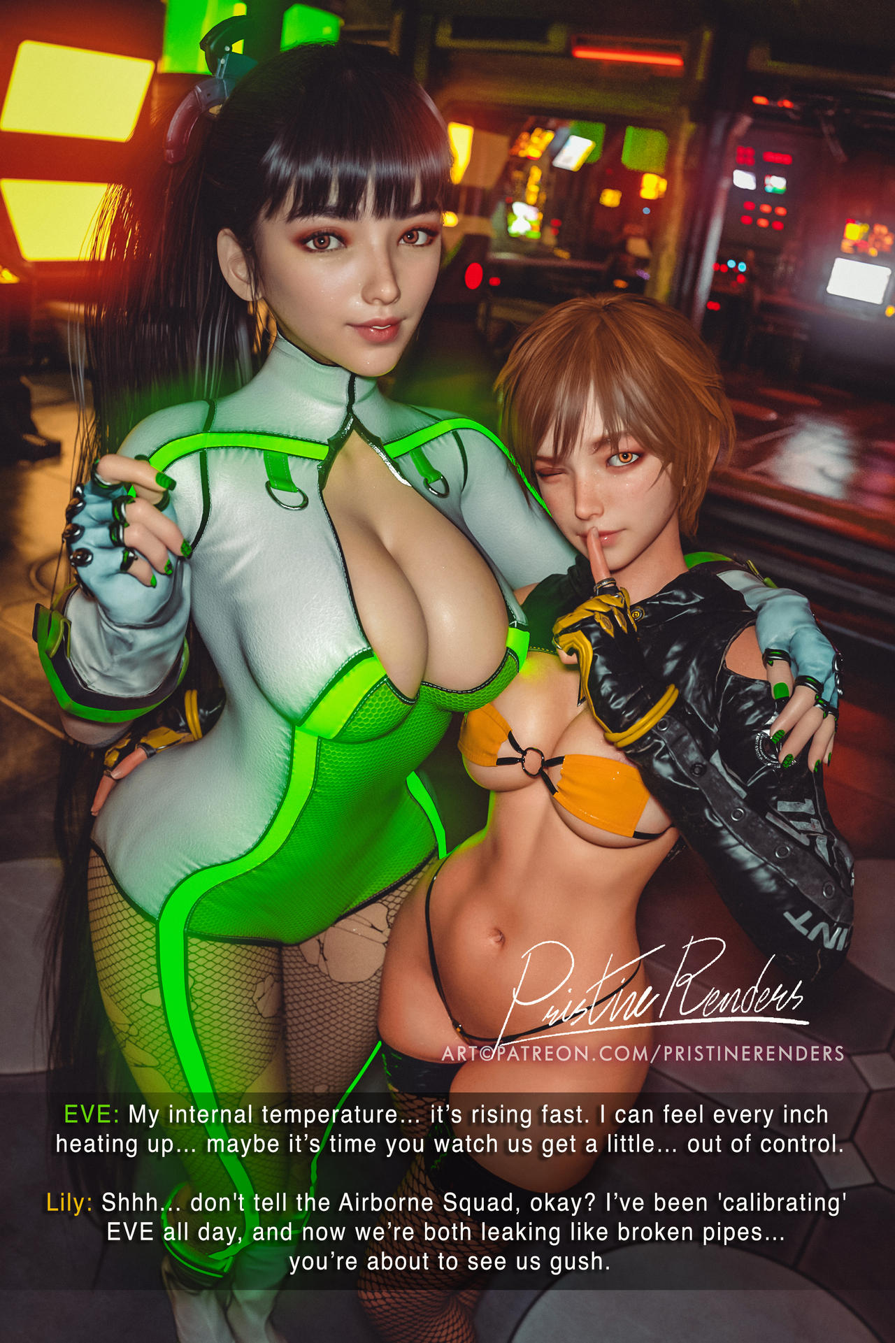2girls, 3d, andro-eidos, ass, big ass, big breasts, breasts, curvaceous, curvy, curvy figure, cyborg, eve (stellar blade), female, female only, female torso, gynoid, hips, hourglass figure, huge ass, huge breasts, humanoid, large ass, large breasts, legs, light skin, light-skinned female, lily artemis ii, mature, mature female, pristinerenders, shift up, slim waist, stellar blade, thick, thick hips, thick legs, thick thighs, thighs, voluptuous, waist, wide hips