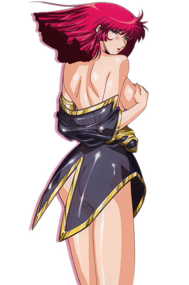 1girls ass blue_eyes blush breasts curvaceous female gundam gundam_zz haman_karn human large_breasts light-skinned_female light_skin looking_at_viewer nude pink_hair raisuta short_hair solo standing uniform villainess white_background zeon