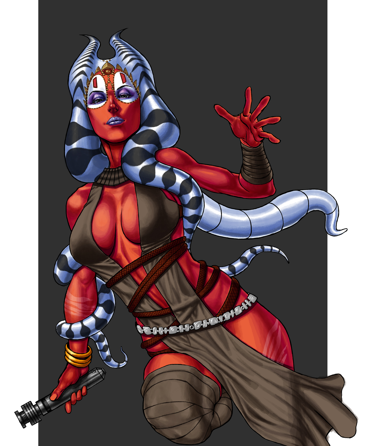 1girls, alien girl, bad id, big breasts, breasts, cleavage, dead source, female, female only, kachakacha, large breasts, lightsaber, purple lips, red skin, rggr, shaak ti, solo, star wars, star wars: the force unleashed