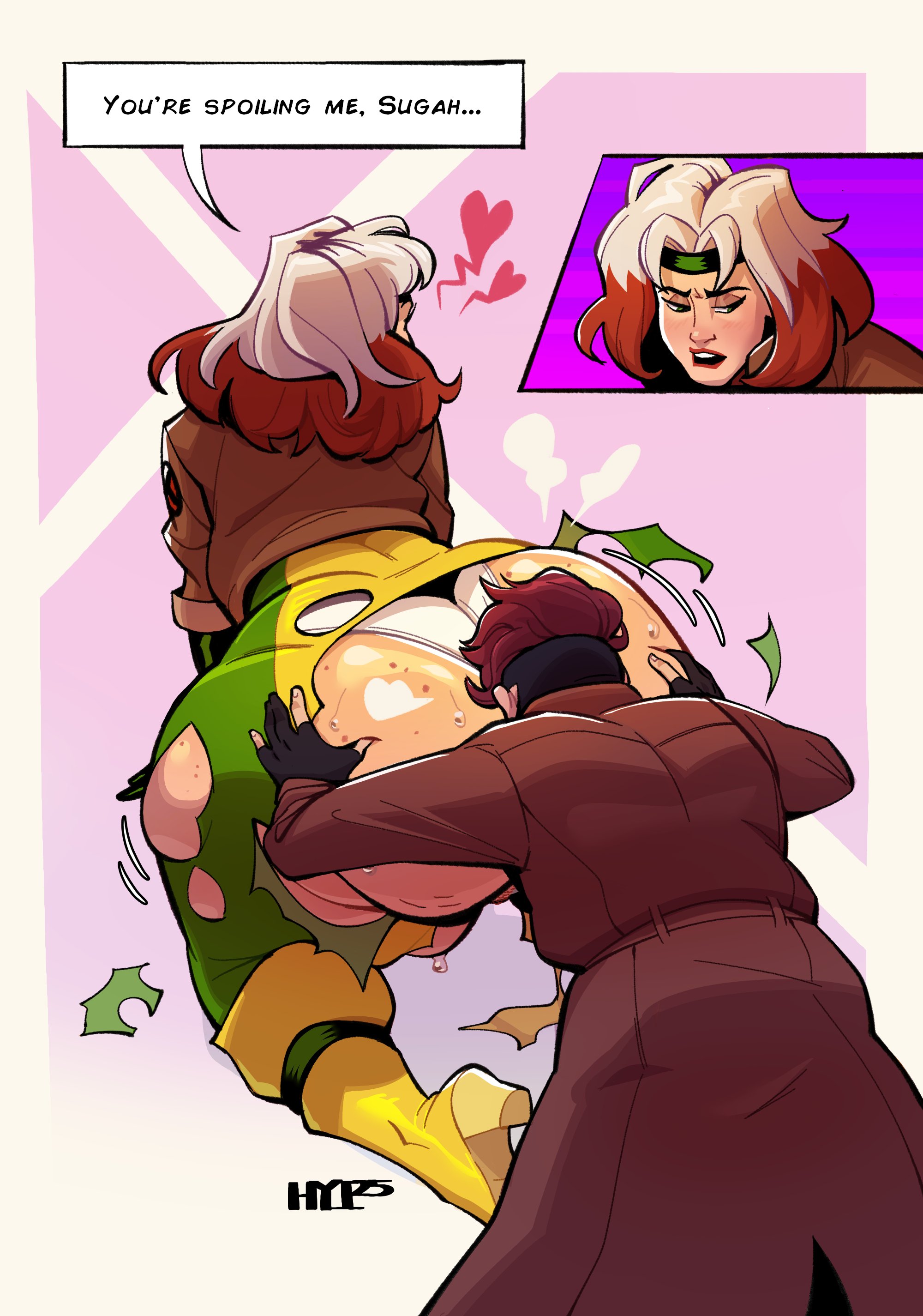 1boy, 1girls, artist request, ass, big ass, canon couple, face in ass, gambit, gambit (marvel rivals), married couple, marvel, mutant (marvel), mutant love, rogue (marvel rivals), rogue (x-men), sweat, torn clothes, torn clothing