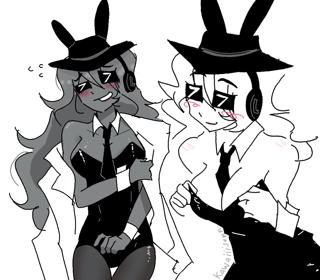 blush, blush lines, bunny ear, bunny ears, bunnysuit, chance (forsaken), fedora, female, female focus, female only, forsaken (roblox), genderswap (mtf), grey skin, grey skinned female, kawaiiisann, long hair, long hair female, roblox, roblox game, robloxian, rule 63, sketch, solo, solo female, solo focus, sunglasses, watermark