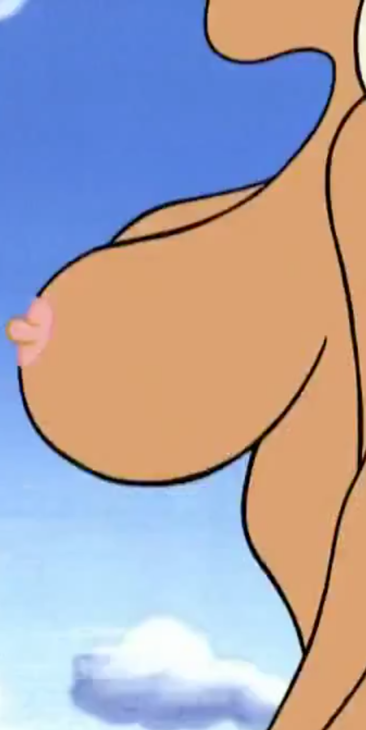 1girls beach_ball_girl big_breasts blonde_hair breasts female large_breasts nipple ren_and_stimpy ren_and_stimpy_"adult_party_cartoon" screencap sideboob solo tanned topless