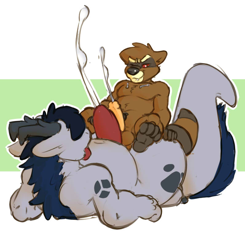 2boys anthro anthro_on_anthro balls barefoot cum cumshot dragon duo erection fur furred_dragon furry gay guardians_of_the_galaxy male male_only mammal marvel nude penis rabidraccoon raccoon rocket_raccoon yaoi yurel