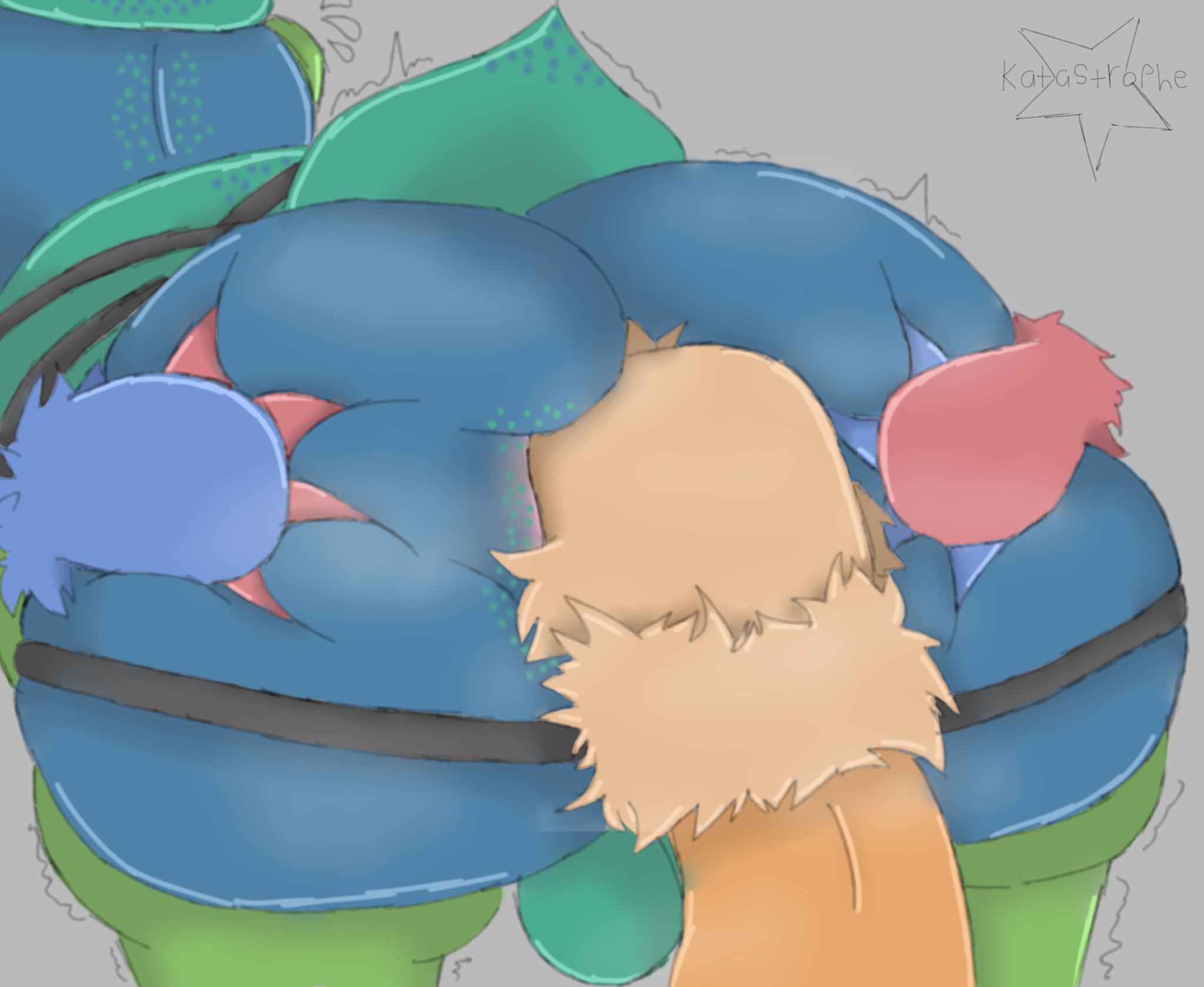 2boys, ass, ass focus, back view, backsack, balls, big ass, dandy's world, face in ass, gay, goob (dandy's world), grabbing ass, groping, komazura karma , roblox, roblox game, squirm (dandy's world), tagme