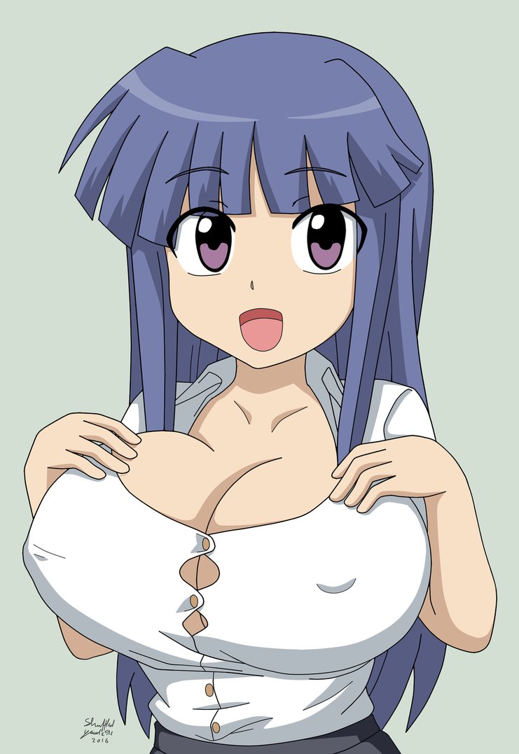 07th_expansion 2016 alternate_breast_size breast_expansion breasts cleavage female furude_rika higurashi_no_naku_koro_ni hime_cut huge_breasts shuffledyandere