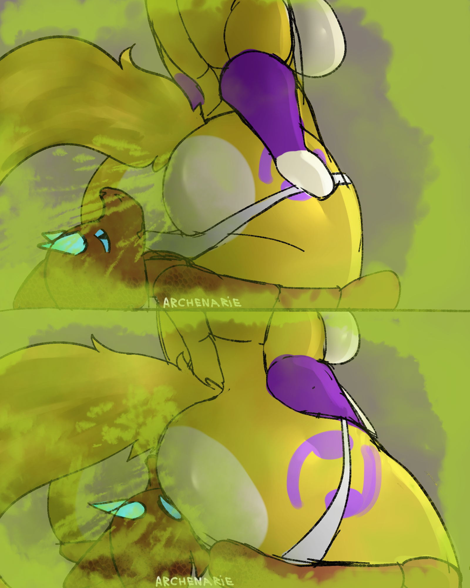4:5, anal, anthro, archenarie, ass, bandai namco, big butt, clothing, digimon, digimon (species), duo, facesitting, fart, fart fetish, female, furry, hi res, kobold, male, male/female, oral, renamon, rimming, scalie, sex, sitting, sitting on another, underwear