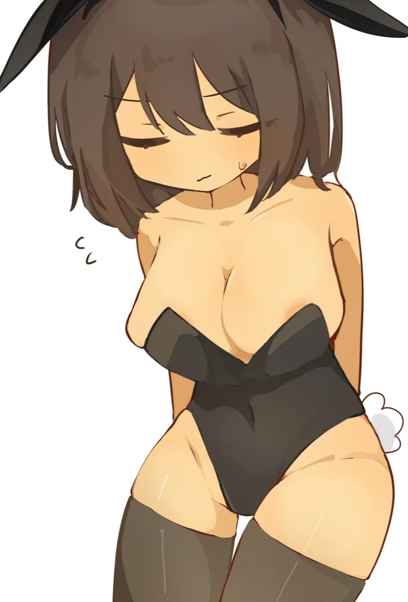 artist request, big breasts, bunny ears, bunny girl, bunny tail, bunnysuit, female focus, female frisk, female only, frisk, presenting, solo, solo female, thick thighs, thigh gap, thighhighs, undertale, undertale (series)