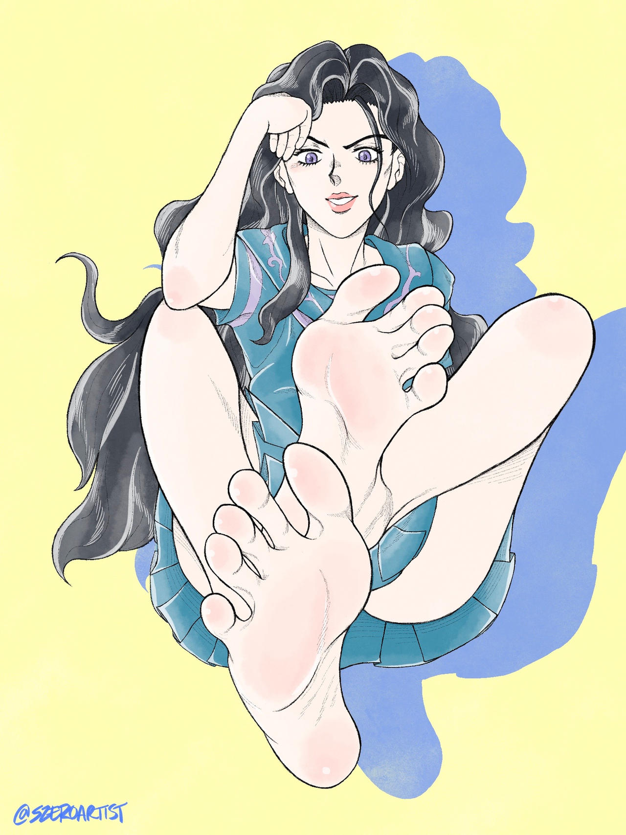 barefoot, clothed, feet, female, foot fetish, jojo's bizarre adventure, szeroart, yukako yamagishi