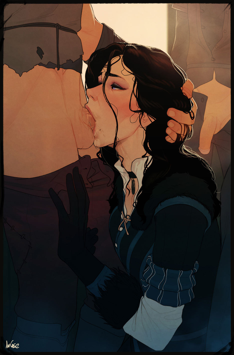 1girls, 2boys, all the way to the base, balls, balls deep, black gloves, black hair, blue eyes, cd projekt red, cheating, cheating girlfriend, cheating wife, choker, clothed sex, clothes, deepthroat, deepthroat holder, deepthroat mark, drool, drooling, eyeshadow, face fucking, fellatio, female, gag, gagged, gangbang, gloves, goth, hand on head, head grab, incase, irrumatio, kneeling, light skin, light-skinned female, lipstick, long hair, male, messy hair, oral, pale skin, pale-skinned female, penis, petite, pleasure face, purple eyes, purple eyeshadow, saliva, saliva drip, saliva string, saliva trail, seductive eyes, seductive mouth, slim, sloppy, sorceress, straight, sweat, the witcher (series), the witcher 3: wild hunt, throat bulge, tongue, tongue out, violet eyes, witch, yennefer