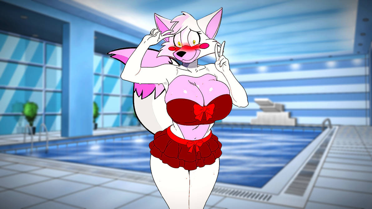 1girls, 2026, animatronic, anthro, arctic fox, ass, bandeau, beautiful, big ass, big breasts, blush, breasts, busty, canid, canine, canis, cleavage, clothed, clothing, curvy, curvy body, curvy female, curvy figure, deviantart, dialogue in description, digital art, digital drawing, digital drawing (artwork), dipstick tail, ears, english description, fanart, female, female fox, five nights at freddy's, five nights at freddy's 2, five nights in anime, fox, fox girl, furry, hand gesture, indoor pool, indoors, inside, looking at viewer, mangle (fnaf), mangle (fnia), peace sign, pink fur, pool, poolside, sexy, smile, smiling, smiling at viewer, solo, standing, swim skirt, swimsuit, swimwear, tail, thick, thick thighs, tony crynight, trexgamerman, true fox, tubetop, two-tone body, two-tone fur, two-tone tail, vixen, wet, wet body, white body, white fur, wide hips, yellow eyes