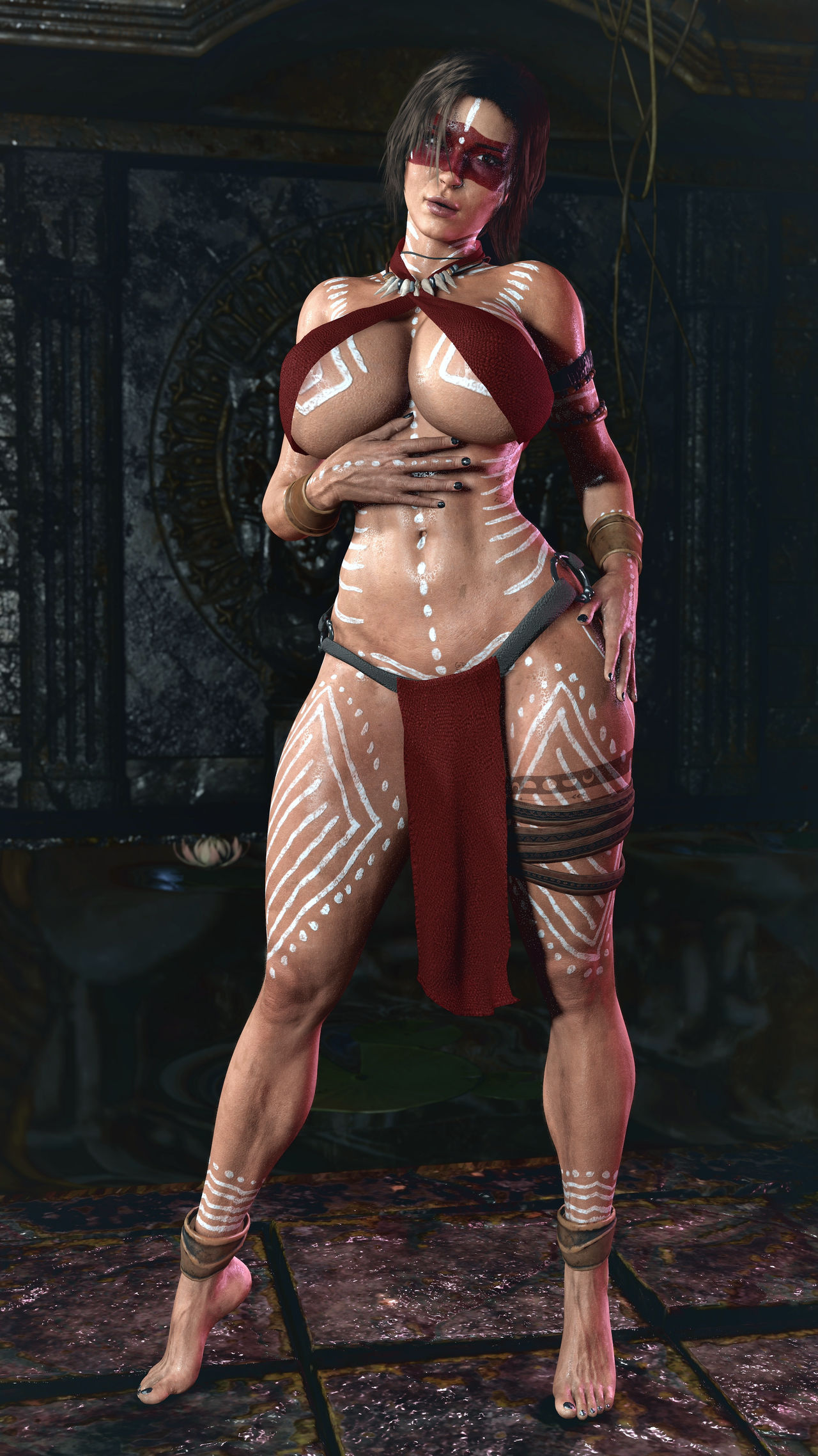 3d, busty, female, female focus, female only, hourglass figure, lara croft, lara croft (survivor), markings, originalcustard, shaman, tagme, tattoo, tattoos, tomb raider, tomb raider (survivor), tribal, tribal clothing, tribal markings, tribal paint, tribal tattoo, tribal tattoos, tribe, tribeswoman, wide hips