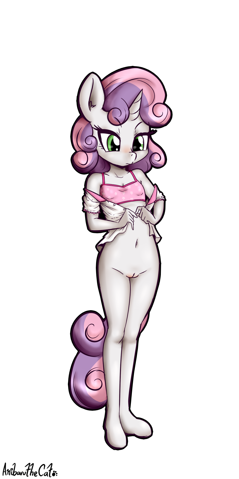 2016 alpha_channel anibaruthecat anthro anthrofied blush clothed clothing equine female friendship_is_magic green_eyes hair hair_on_head hi_res horn mammal multicolored_hair my_little_pony simple_background solo sweetie_belle_(mlp) transparent_background two_tone_hair unicorn young